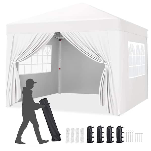 8 ft. x 8 ft. White Pop-Up Canopy Tent with 4 Sidewalls