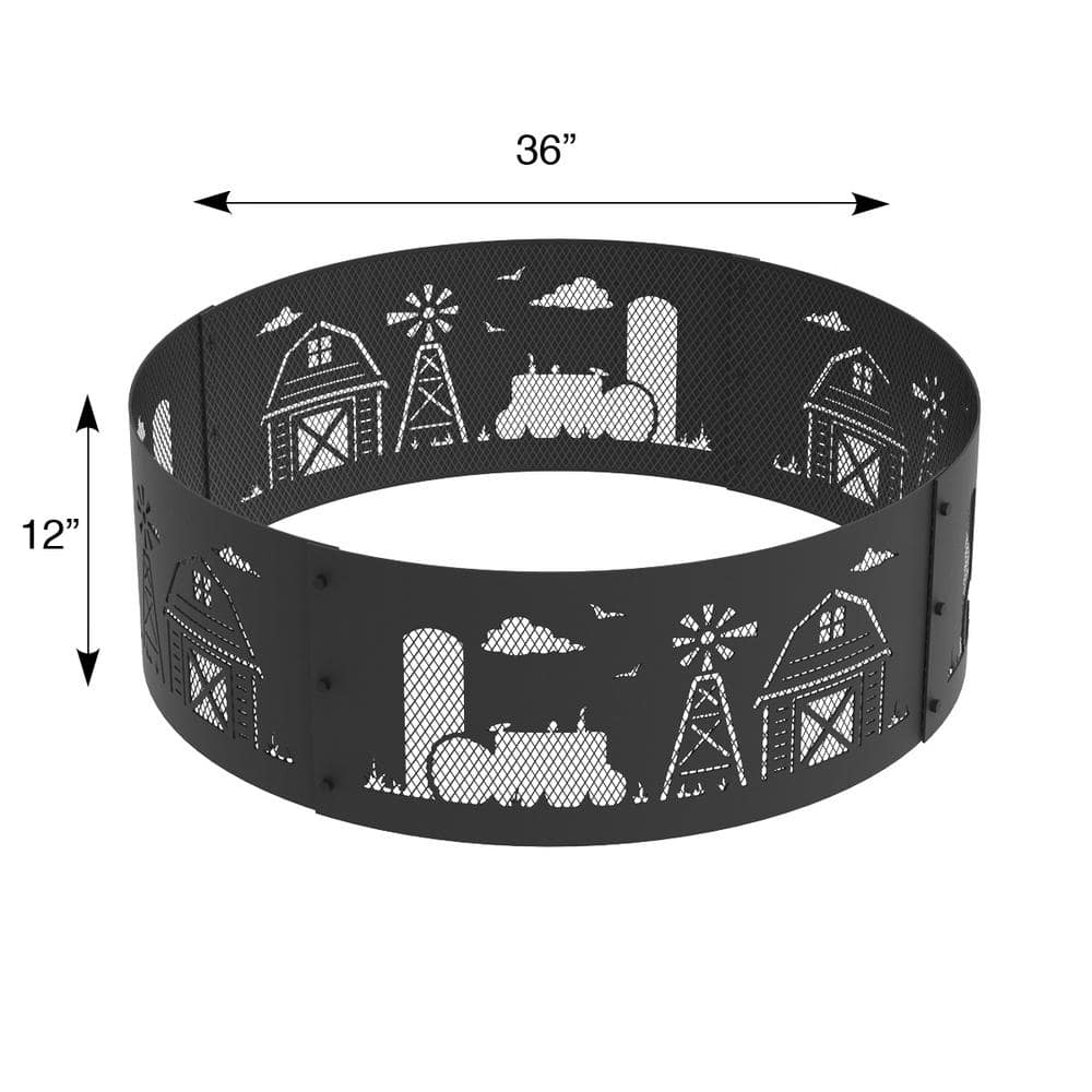 Black Steel Round Farm Design Wood Burning Fire Pit Ring