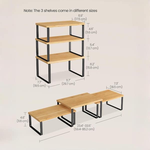 Kitchen Spice Rack with Stackable for Cabinet Organizer and Kitchen Counter Shelves, Ink Black & Natural Beige (3-Pack)