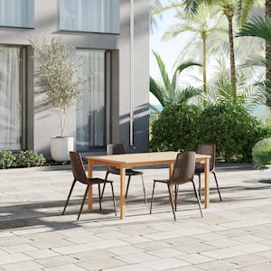 Mumi 5-Piece Eucalyptus Wood And Resin Patio Rectangular Dining Table Set Ideal for Outdoors in Brown