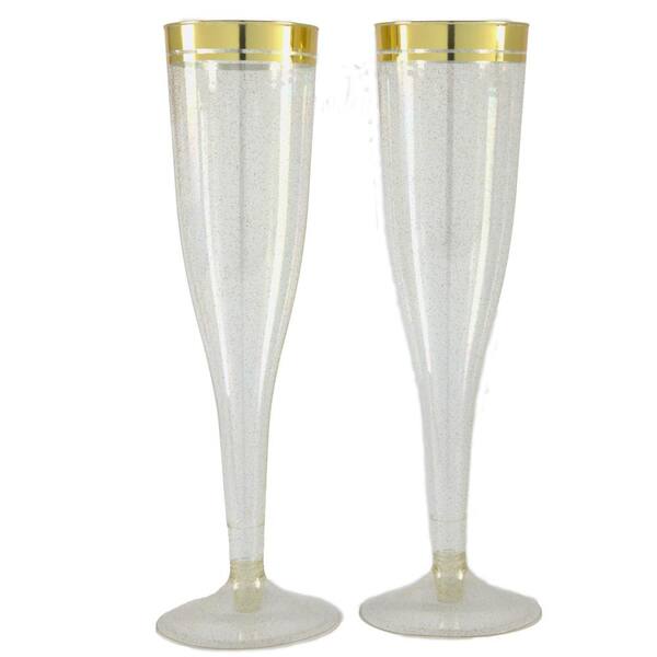 PERFECT SETTINGS 6.5 oz. Gold Glitter Disposable Plastic Champagne Flutes (Set of 36)