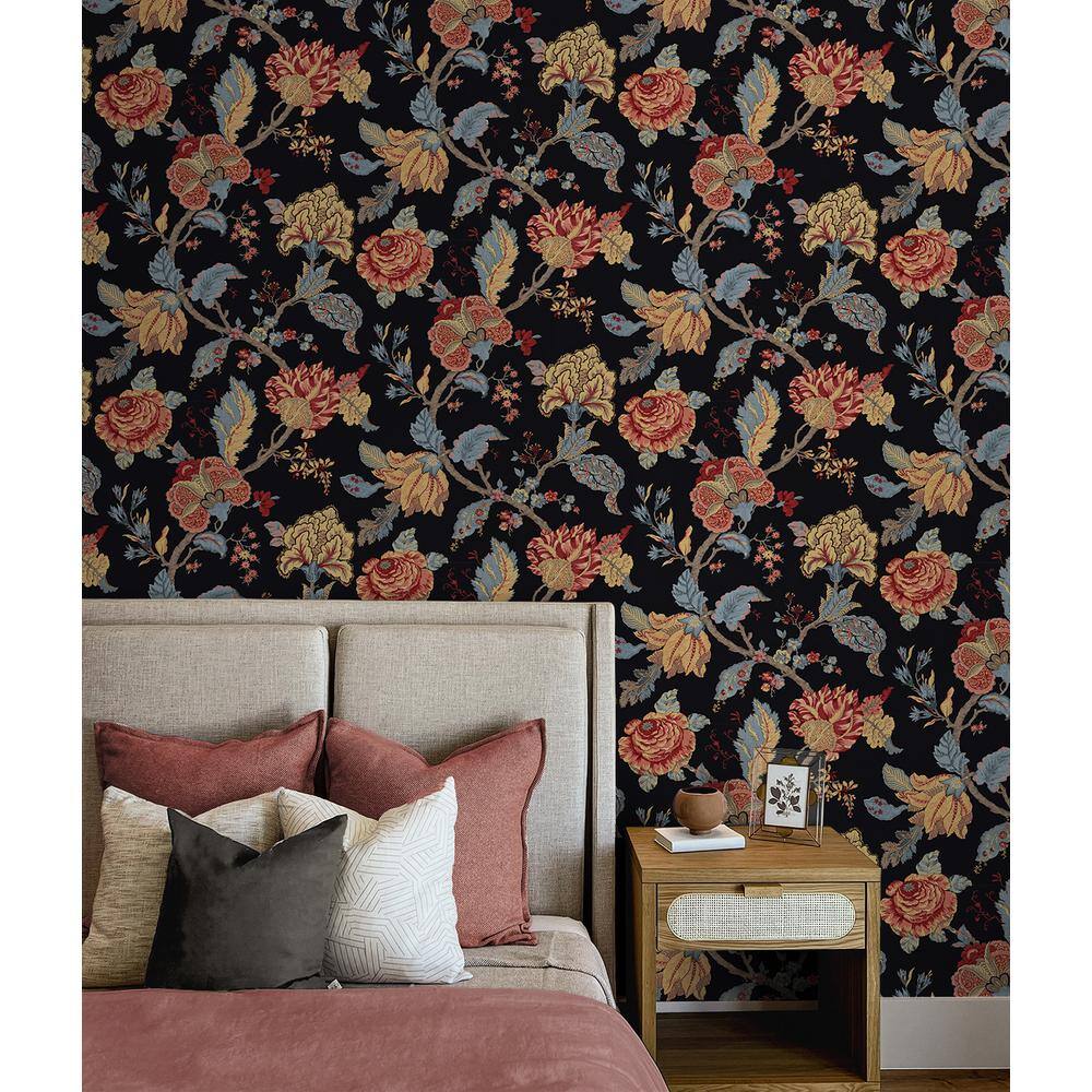 Ebony Floral Jacobean Pre-pasted Vinyl Wallpaper Roll