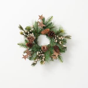 16 in. Unlit Green Star Rustic Pine Mini Artificial Christmas Wreath