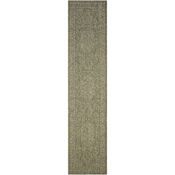 Nourison Tulum Olive 2 ft. x 10 ft. Center medallion Contemporary Runner Area Rug