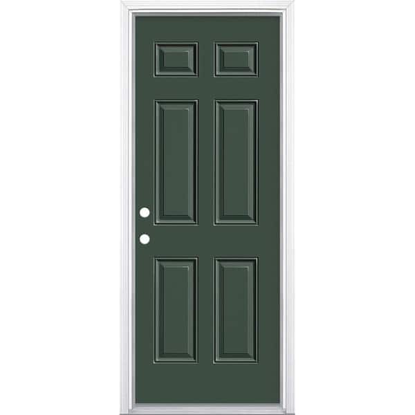 Masonite 36 in. x 80 in. 6-Panel Right-Hand Inswing Painted Steel Prehung Front Exterior Door with Brickmold
