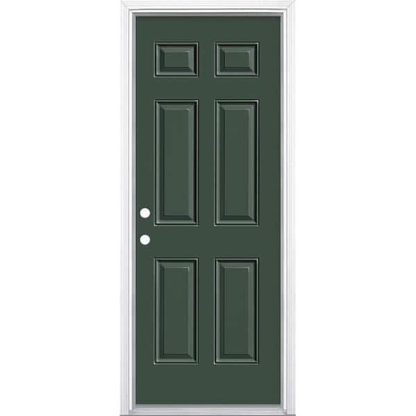 Masonite 32 in. x 80 in. 6-Panel Right-Hand Inswing Painted Steel Prehung Front Exterior Door with Brickmold