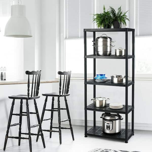 Black 5-Tier Storage Shelving Freestanding Heavy Duty Rack Shelving Unit in Small Space