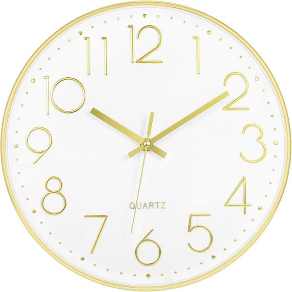 14 Inch Gold Analog Large Silent Non-Ticking Battery Operated Round ...