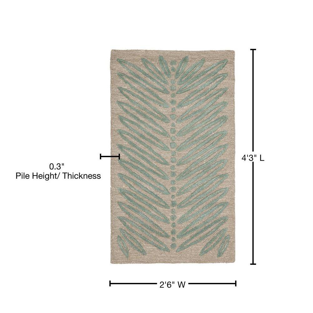 Hand-Tufted Chevron Leaves Blue Wool and Viscose 30" Rug