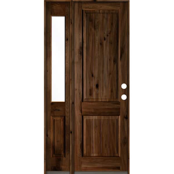 Krosswood Doors 44 in. x 96 in. Rustic Knotty Alder Left-Hand/Inswing Clear Glass Provincial Stain Wood Prehung Front Door with Sidelite