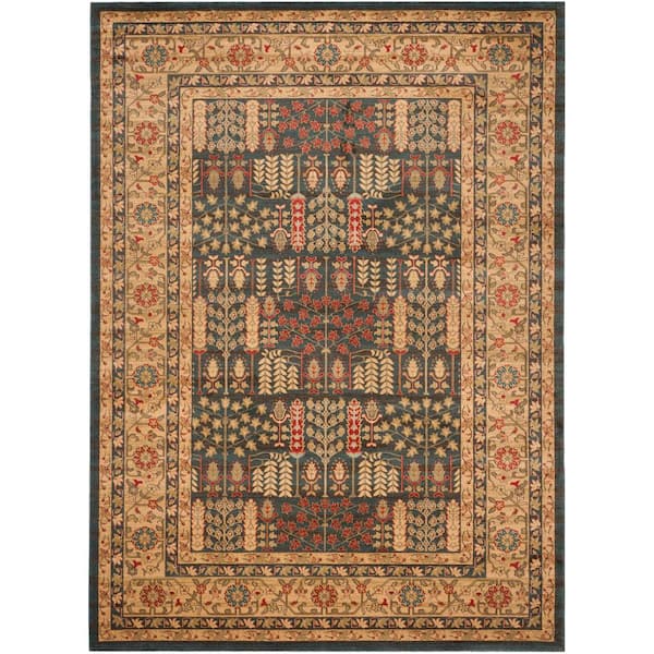 Mahal 11 ft. x 16 ft. Navy/Natural Antique Floral Border Area Rug