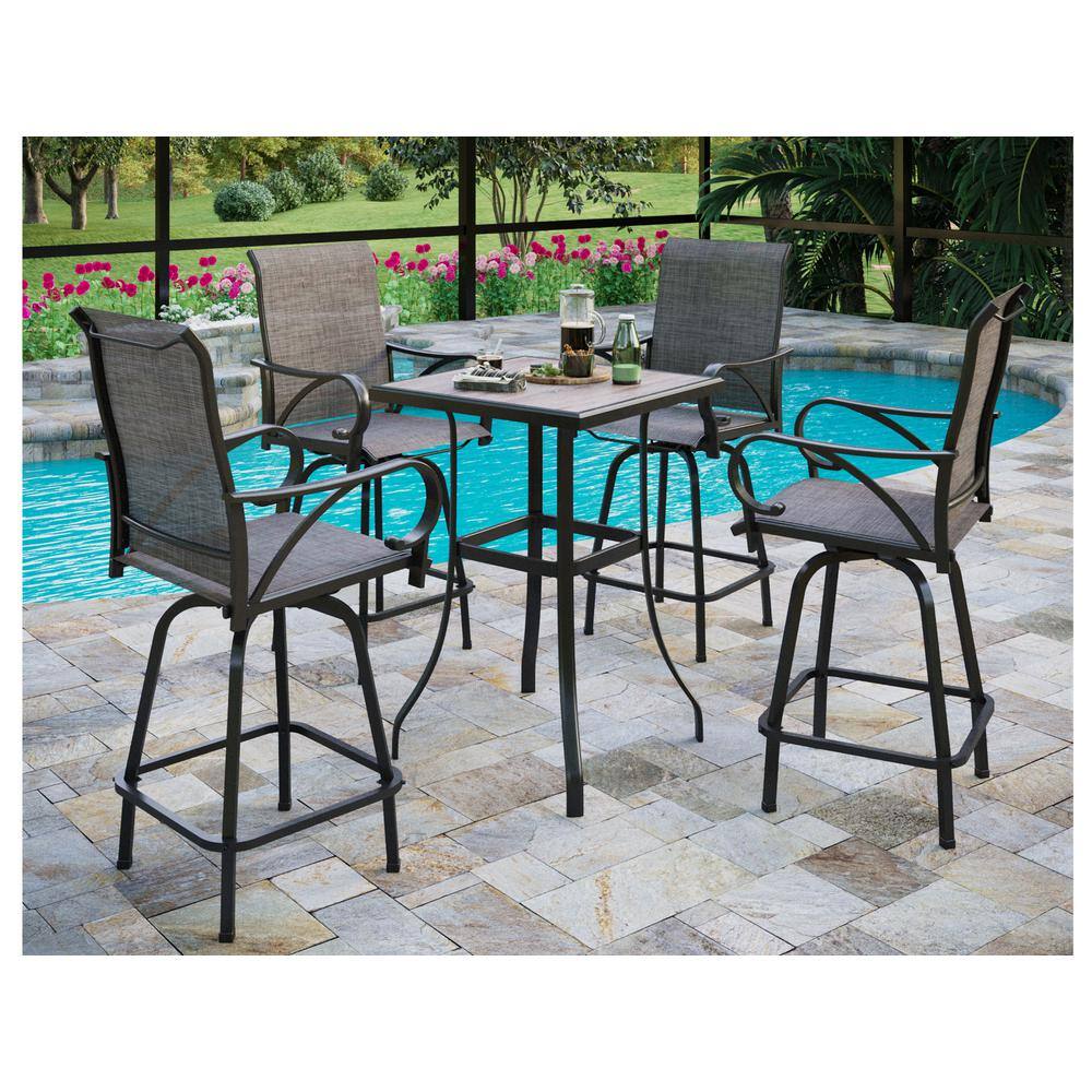 PHI VILLA 5-Piece Metal Outdoor Patio Bar Height Dining Set with Square ...