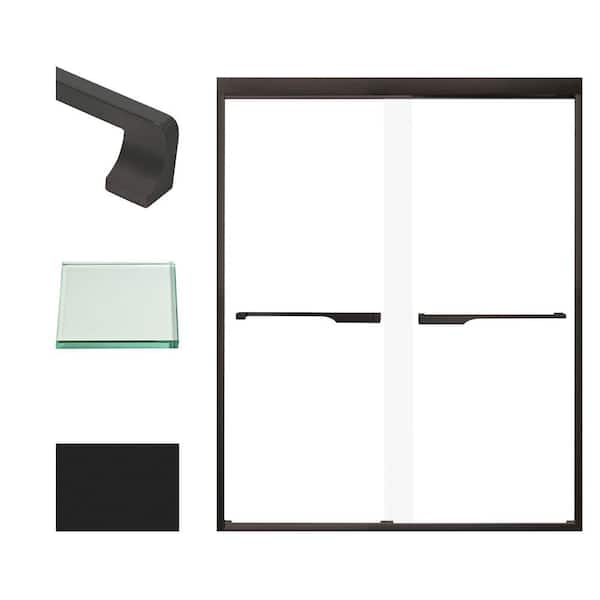 Transolid Frederick 59 in. W x 76 in. H Sliding Semi-Frameless Shower Door in Matte Black with Clear Glass