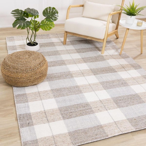 Cindara Collections 5 ft. x 8 ft. Beige Geometric, Plaid Indoor Area Rug