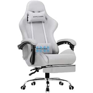 Fabric Gaming Chair Adjustable Height Computer Chair Light Gray Game Chair with Footrest, Headrest