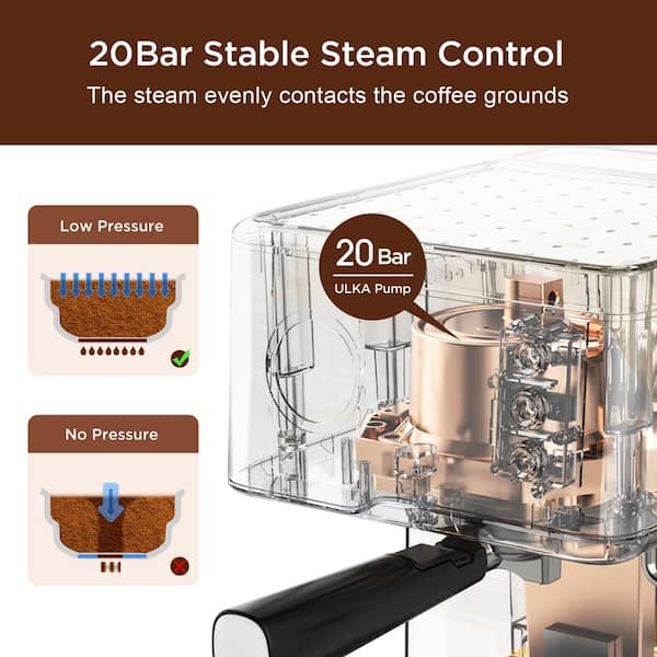 19 Bar Portable Semi-Automatic Pod & Powder Espresso Machine With Milk  Steam Wand