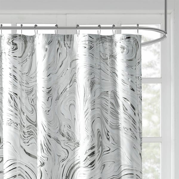 Intelligent Design Natalia Grey Silver 72in Printed Marble Metallic Shower Curtain Id70 1956 The Home Depot Intelligent Design Natalia Grey Silver, Silver Shower Curtain