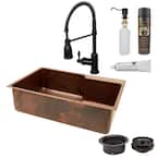All-in-One Undermount Copper 33 in. 0-Hole Single Bowl Kitchen Sink with Space for Spring Faucet in Oil Rubbed Bronze