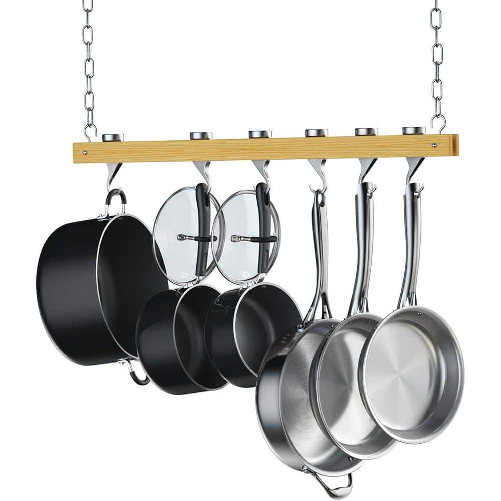 Meridian Pot Rack Cooks Standard 36 in. Single Bar Ceiling Mounted Wooden Pot Rack NC ...