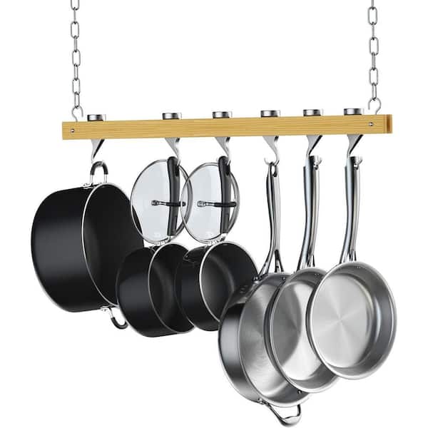 36 in. Single Bar Ceiling Mounted Wooden Pot Rack
