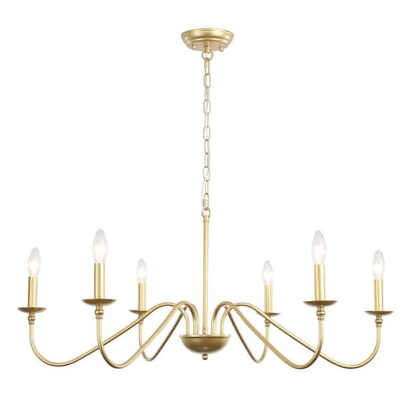 ADSENSTY 6 - Light Gold Classic / Traditional Candle-Style Chandelier for Kitchen Island with no Bulbs Included