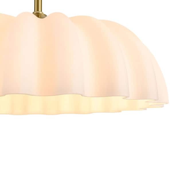 Echo 15.7 in. 1-Light Modern Brass Adjustable Pendant Light with Opal Pleated Glass Shade