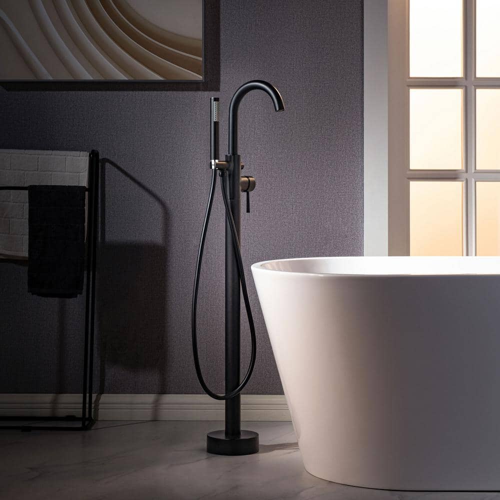 Derby Single-Handle Freestanding Floor Mount Tub Filler Faucet with Hand Shower in Matte Black price history on PriceWatchPro