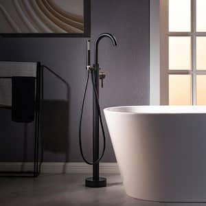 Derby Single-Handle Freestanding Floor Mount Tub Filler Faucet with Hand Shower in Matte Black