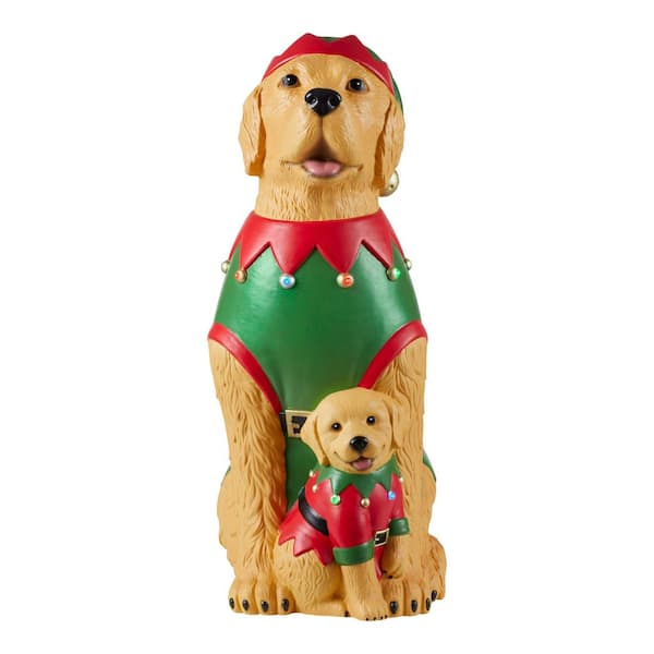 2.5 ft Hand-Painted LED Golden Retriever with Puppy