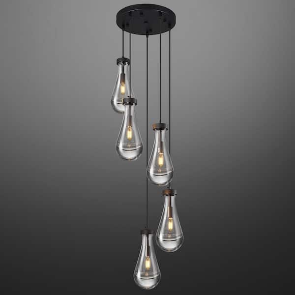 ZHLWIN Raindrop 60-Watt 5-Light Teardrop Black Hanging Light