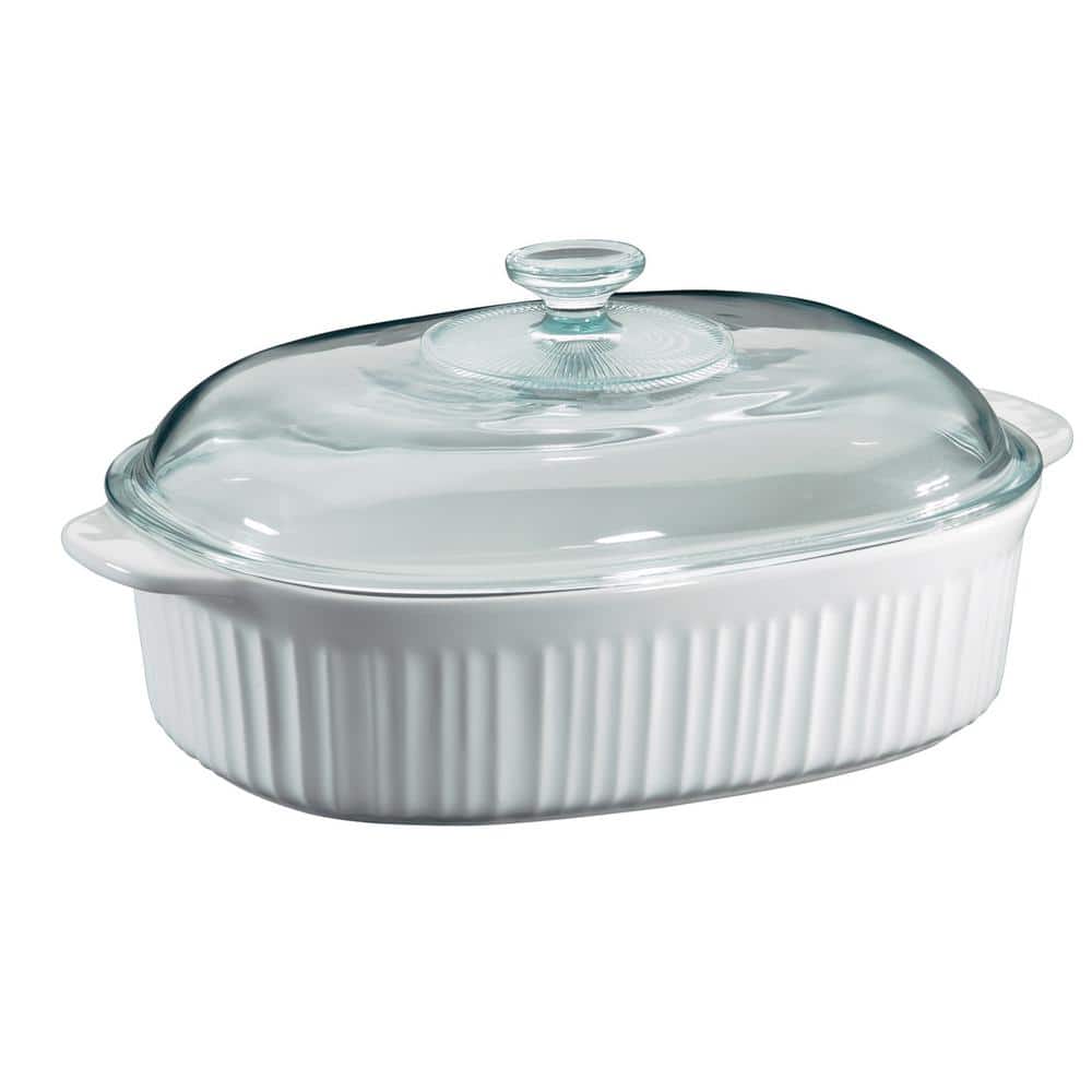 Corningware French White 1.5-Qt Oval Ceramic Casserole Dish with Glass  Cover 1105929 - The Home Depot