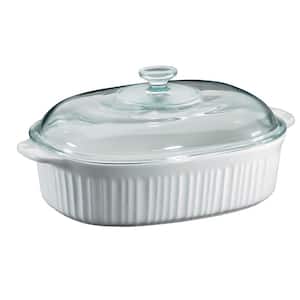 French White 4-Qt Oval Ceramic Casserole Dish with Glass Cover