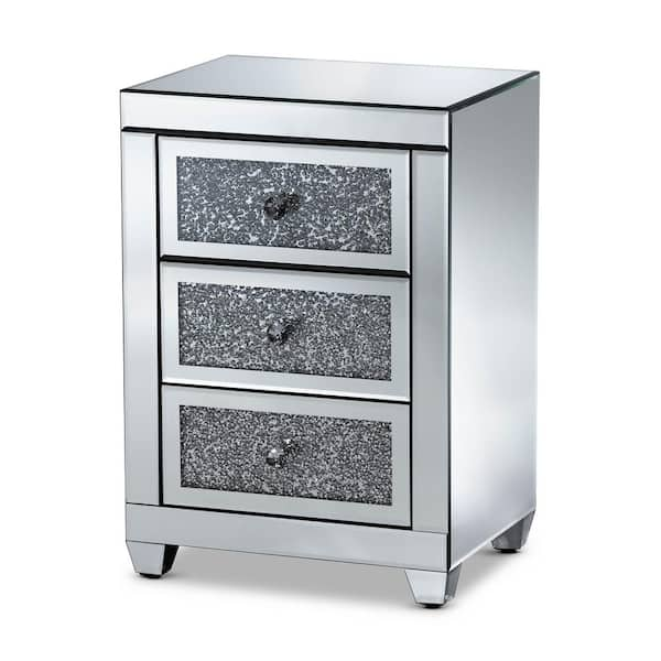 Baxton Studio Ralston 3 Drawer Mirrored and Sliver Nightstand 26