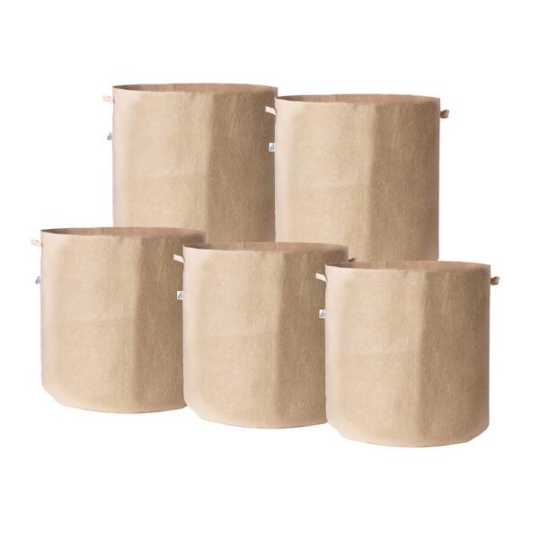 Hydro Crunch 19 in. x 21 in. 30 Gal. Breathable Fabric Pot Bags with Handles Tan Felt Grow Pot (5-Pack)