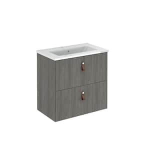 Little 24 in. W x 14 in. D x 22 in. H. Bath Vanity in Grey Elm with White Vanity Top with White Basin