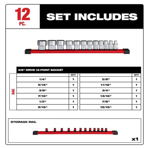 12pc 3/8" Drive 12-Point SAE Socket Set