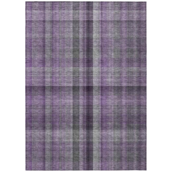 Purple 10 ft. x 14 ft. Woven Plaid Rectangle Indoor/Outdoor Area Rug