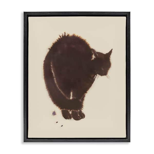 Stupell Industries Minimal Cat on Beige by Grace Popp Black Floater Frame Animal Graphic Art Print 21 in. x 17 in.