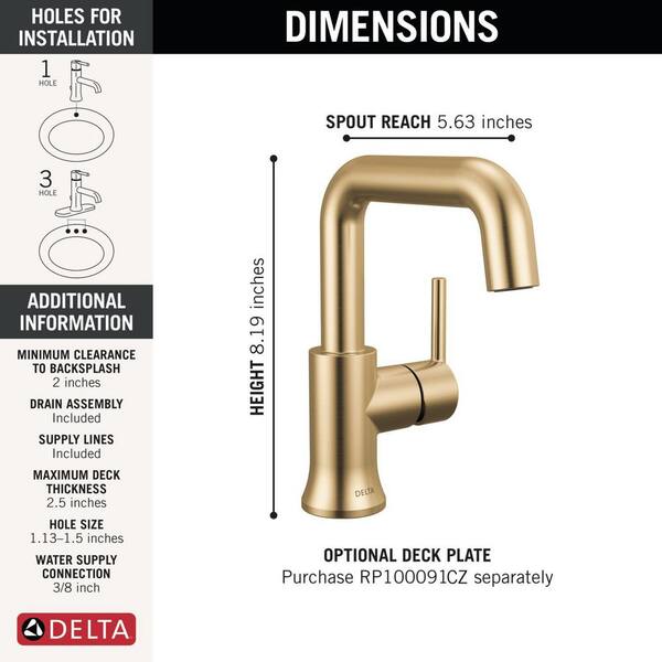 Delta Trinsic Single Handle Single Hole Bathroom Faucet with Drain