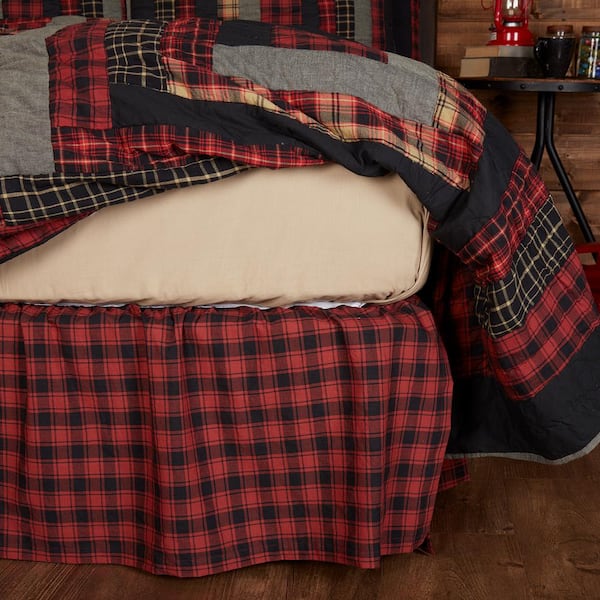 VHC BRANDS Cumberland 16 in. Rustic Red Black Plaid King Bed Skirt