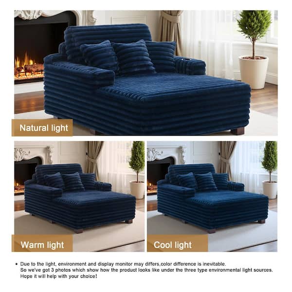 Uixe Modern Navy Blue Faux Rabbit Fur Polyester Lazy Sofa 2-Arm