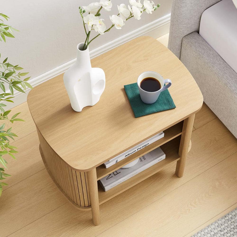 Cadence Oak Fluted Open Shelf Nightstand