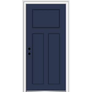 36 in. x 80 in. Right-Hand Inswing Craftsman 3-Panel Shaker Classic Painted Fiberglass Smooth Prehung Front Door