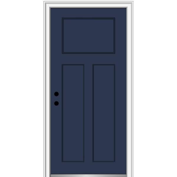 MMI DOOR 32 in. x 80 in. Right-Hand Inswing Craftsman 3-Panel Shaker Classic Painted Fiberglass Smooth Prehung Front Door