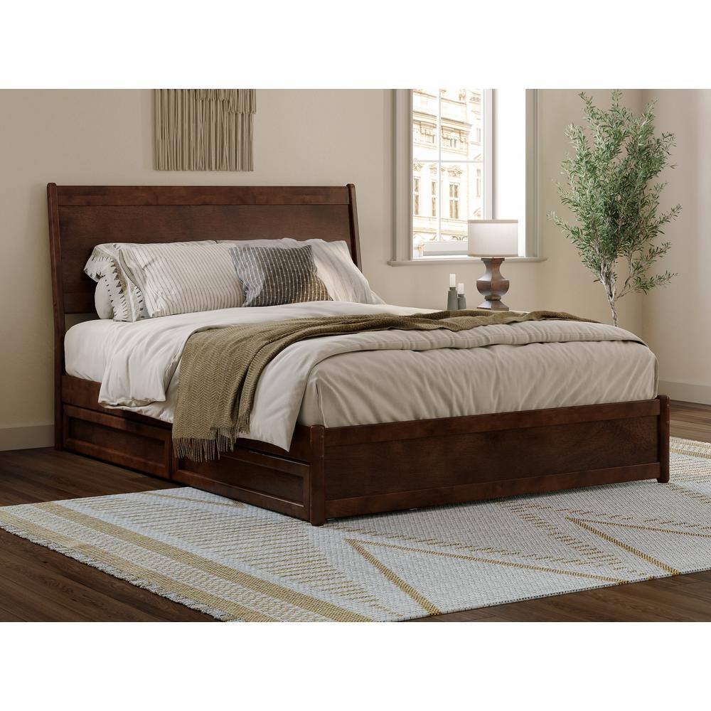Casanova Queen Dark Walnut Wood Platform Bed with Storage Drawers