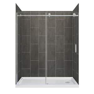 Marina 60 in. L x 32 in. W x 78 in. H Right Drain Alcove Shower Stall/Kit in Slate with Silver Trim