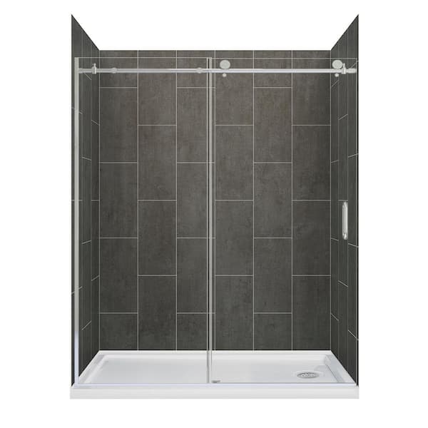 null Marina 60 in. L x 32 in. W x 78 in. H Right Drain Alcove Shower Stall/Kit in Slate with Silver Trim