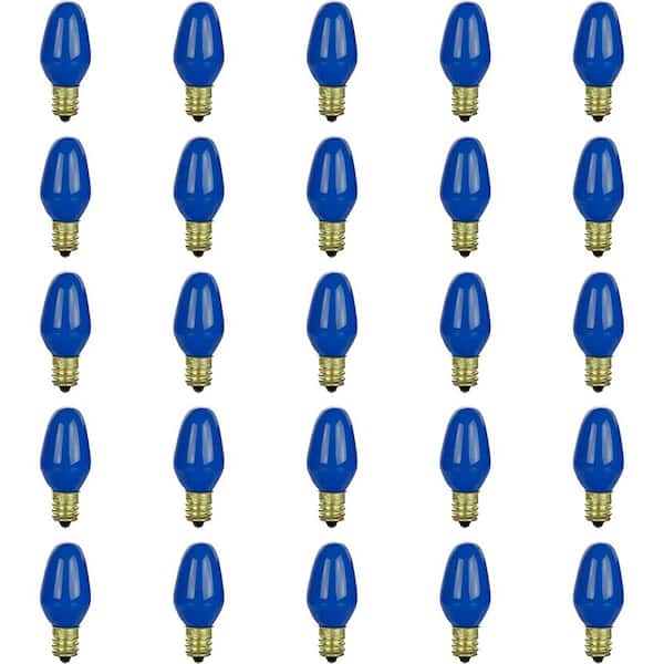 Sunlite 7-Watt C7 Small Night Light Candelabra E12 Base Blue Colored Incandescent Light Bulb (25-Pack)