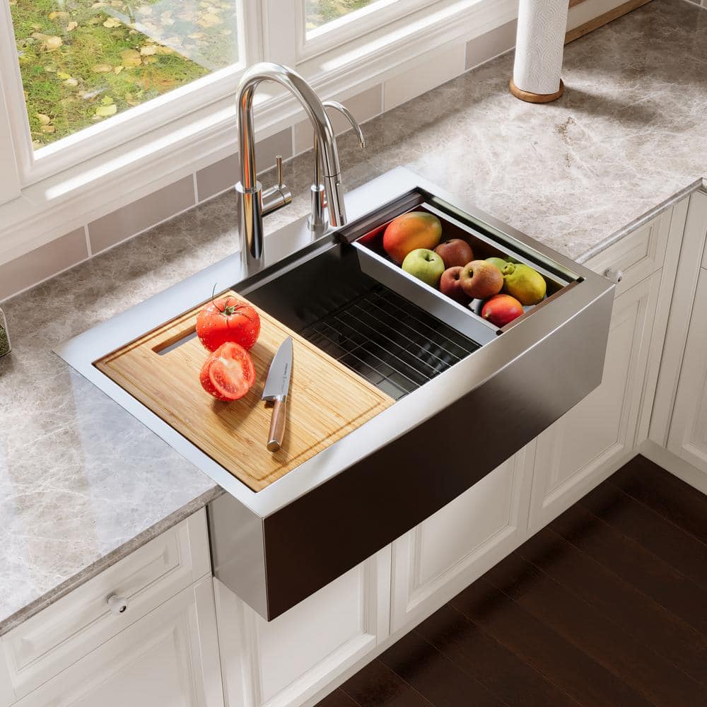 33" Stainless Steel Farmhouse Single Bowl Workstation Sink