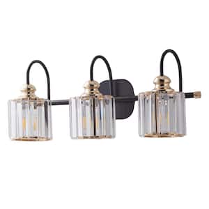 23 in. 3-Light Matte Black Bathroom Vanity Light with Clear Glass Shade Up/Down Wall Mount